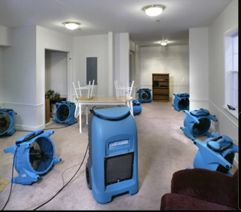 Air movers and dehumidifier setup for Water Extraction & Removal in Belchertown