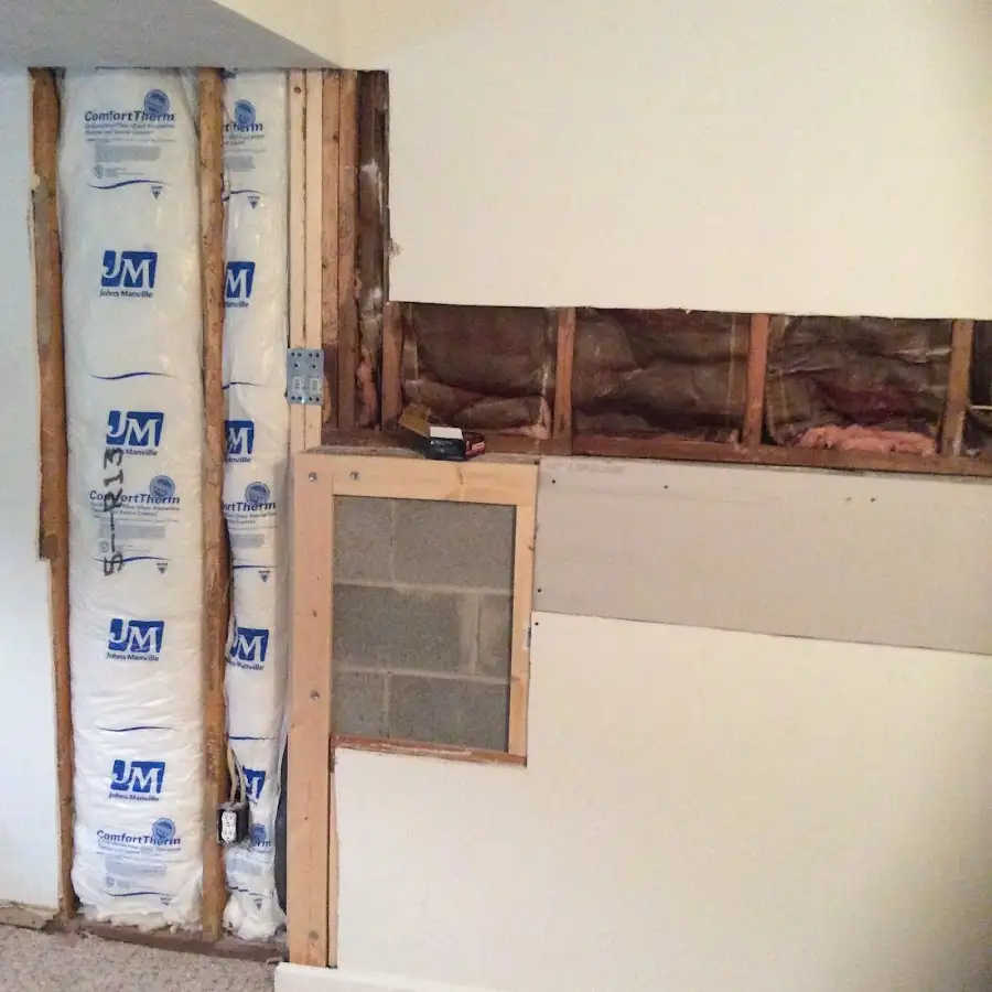 Wall insulation replacement during Basement Flood Cleanup in Belchertown